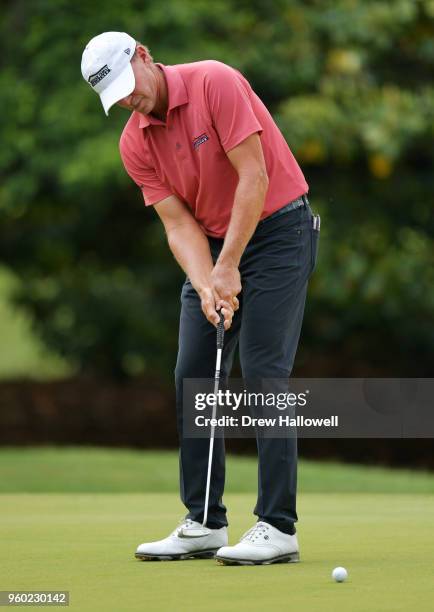 Steve Stricker of the United States putts on the 15th green during the third round of the Regions Tradition at Greystone Golf & Country Club on May...