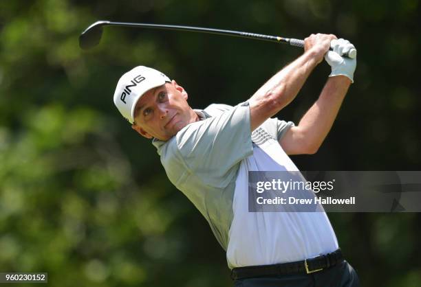 Kevin Sutherland of the United States plays his tee shot on the sixth hole during the third round of the Regions Tradition at Greystone Golf &...