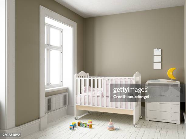 modern nursery room with blank frame - colorful bedroom stock pictures, royalty-free photos & images