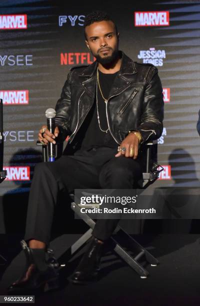 Eka Darville speaks on stage at the #NETFLIXFYSEE event for "Jessica Jones" at Netflix FYSEE at Raleigh Studios on May 19, 2018 in Los Angeles,...