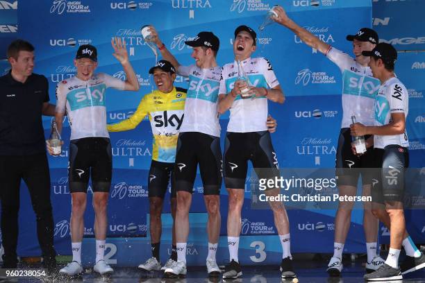 Team Sky celebrates winning the overall Team Competition following stage seven of the 13th Amgen Tour of California, a 143km stage in Sacramento on...