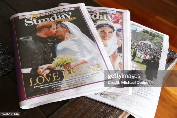 Front covers of the Sunday newspapers seen following the Royal Wedding on May 20, 2018 in Melbourne, Australia. Prince Harry and Meghan Markle wed...