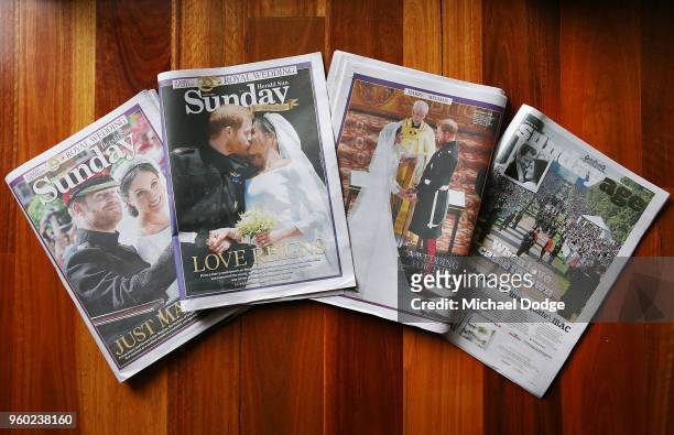 Front covers of the Sunday newspapers seen following the Royal Wedding on May 20, 2018 in Melbourne, Australia. Prince Harry and Meghan Markle wed...
