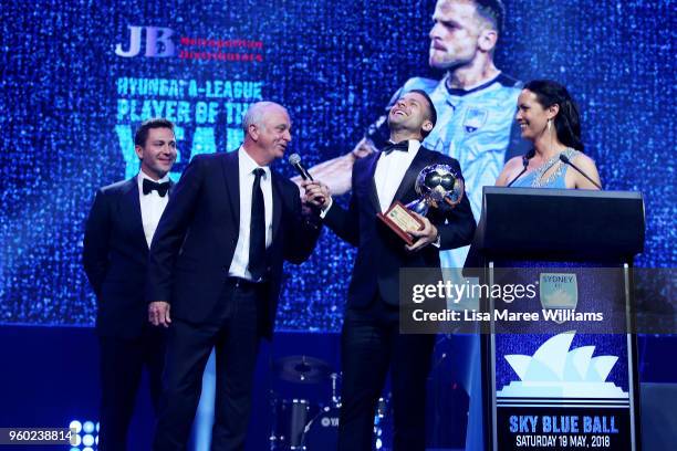 Bobo receives the Golden Boot award during the Sydney FC Sky Ball at The Star on May 19, 2018 in Sydney, Australia.