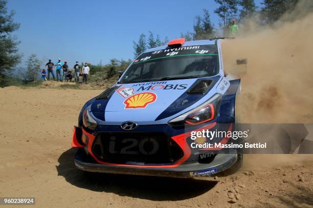 Daniel Sordo of Spain and Carlos Del Barrio of Spain compete in their Hyundai Shell Mobis WRT Hyundai i20 Coupe WRC during Day Three of the WRC...