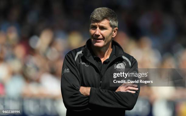 Rob Baxter, the Exeter Chiefs director of rugby, looks on during the Aviva Premiership Semi Final between Exeter Chiefs and Newcastle Falcons at...