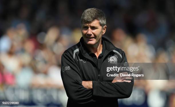 Rob Baxter, the Exeter Chiefs director of rugby, looks on during the Aviva Premiership Semi Final between Exeter Chiefs and Newcastle Falcons at...