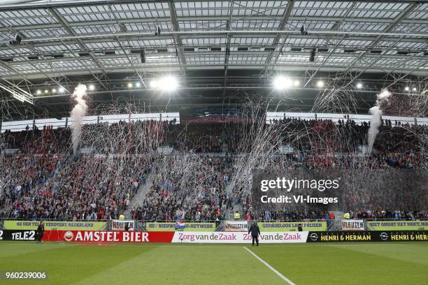 Fans of FC Utrecht during the Dutch Eredivisie play-offs final match between FC Utrecht and Vitesse Arnhem at the Galgenwaard Stadium on May 19, 2018...