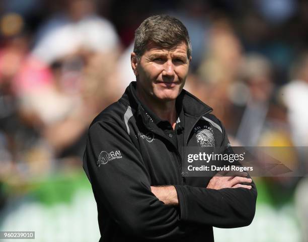 Rob Baxter, the Exeter Chiefs director of rugby, looks on during the Aviva Premiership Semi Final between Exeter Chiefs and Newcastle Falcons at...