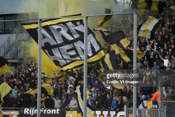 Fans of Vitesse during the Dutch Eredivisie play-offs final match between FC Utrecht and Vitesse Arnhem at the Galgenwaard Stadium on May 19, 2018 in...