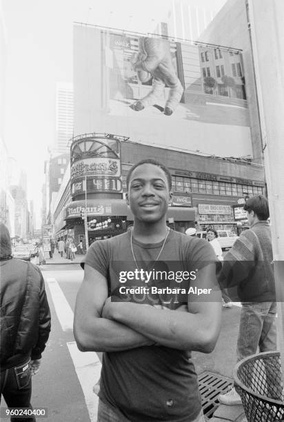 Teenager posing in Times Square, New York City, USA, 1987.