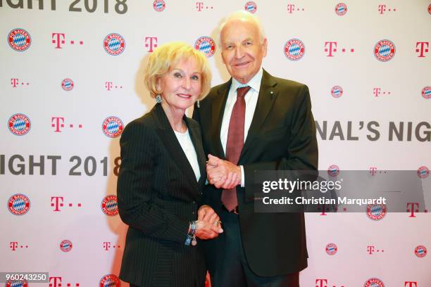 Edmund Stoiber and Karin Stoiber attend the FC Bayern Muenchen Champions Party at Deutsche Telekom's representative office on May 19, 2018 in Berlin,...