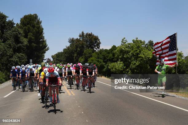 Matteo Fabbro of Italy riding for Team Katusha Alpecin leads the peloton during stage seven of the 13th Amgen Tour of California, a 143km stage in...