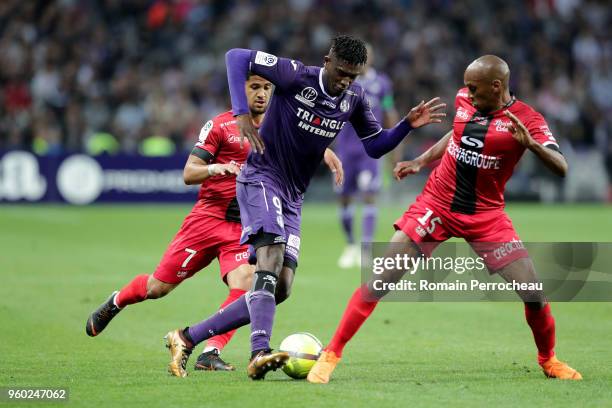 Yaya Sanogo of Toulouse in action during the Ligue 1 match between Toulouse and EA Guingamp at Stadium Municipal on May 19, 2018 in Toulouse, .