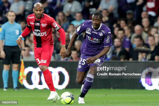 Giannelli Imbula of Toulouse in action during the Ligue 1 match between Toulouse and EA Guingamp at Stadium Municipal on May 19, 2018 in Toulouse, .
