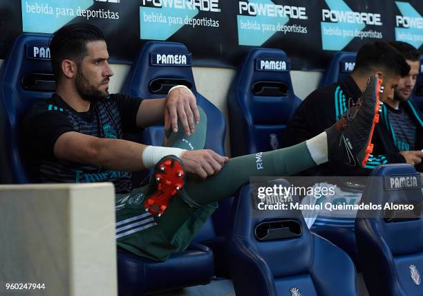 Kiko Casilla of Real Madrid sits on the substitutes bench during the La Liga match between Villarreal and Real Madrid at Estadio de La Ceramica on...