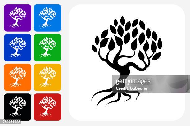 tree icon square button set - different hobbies stock illustrations