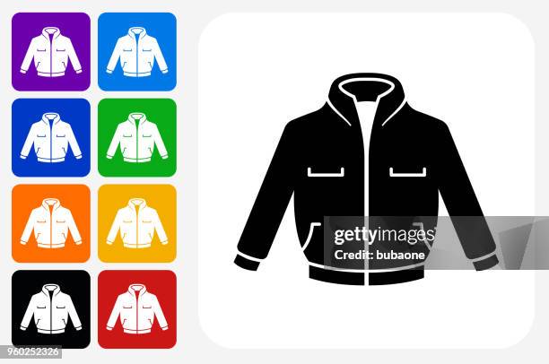 jacket icon square button set - yellow jacket stock illustrations
