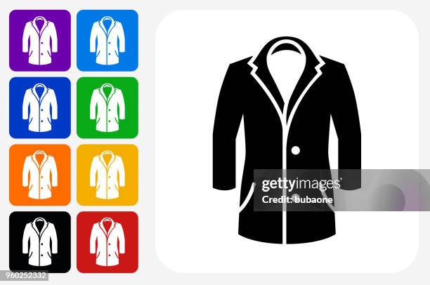 jacket icon square button set - orange coat stock illustrations