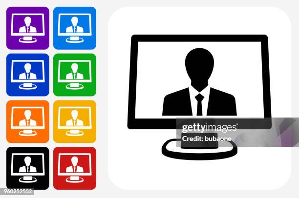 computer communication icon square button set - computer screens multiple stock illustrations