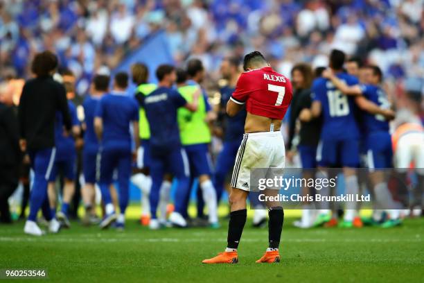 Alexis Sanchez of Manchester United looks dejected after the Emirates FA Cup Final between Chelsea and Manchester United at Wembley Stadium on May...