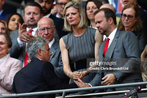 Manager of Manchester United Jose Mourinho shakes hands with Executive Vice Chairman of Manchester United Edward Woodward after the Emirates FA Cup...