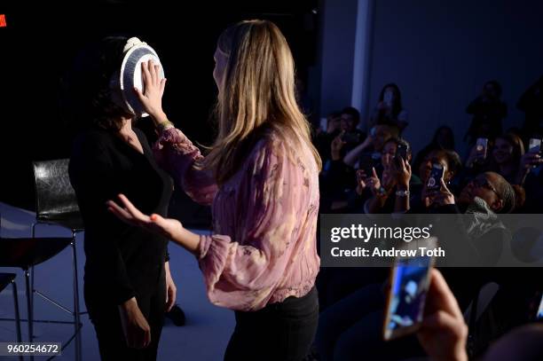 Jennifer Rubell with a pie in the face at Vulture Festival Presented By AT&T: EATING STORIES at Milk Studios on May 19, 2018 in New York City.