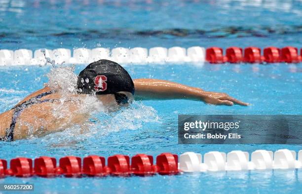 Katie Ledecky swims in the women's 800 meter final at the TYR Pro Series at Indiana University Natatorium on May 19, 2018 in Indianapolis, Indiana.