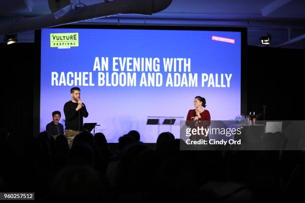 Actors Adam Pally and Rachel Bloom speak onstage during Vulture Festival presented by AT&T: An Evening with Rachel Bloom and Adam Pally at Milk...