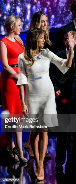 Former model Melania Trump waves from the stage at the close of the Republican National Convention at Quicken Loans Arena, Cleveland, Ohio, July 21,...