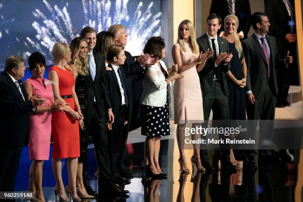 American real estate developer and presidential candidate Donald Trump and his family during the Republican National Convention at Quicken Loans...