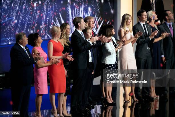 American real estate developer and presidential candidate Donald Trump and his family during the Republican National Convention at Quicken Loans...