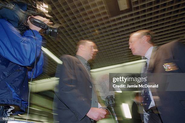 Head Coach Graham Henry gives a TV Interview at Heathrow Airport prior to his departure on the British Lions tour of Australia. \ Mandatory Credit:...