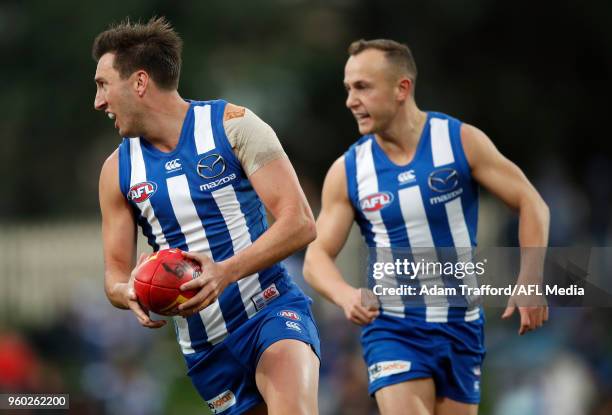 Sam Wright of the Kangaroos in action during the 2018 AFL round nine match between the North Melbourne Kangaroos and the GWS Giants at Blundstone...