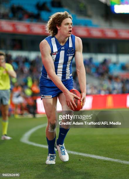 Ben Brown of the Kangaroos in action during the 2018 AFL round nine match between the North Melbourne Kangaroos and the GWS Giants at Blundstone...