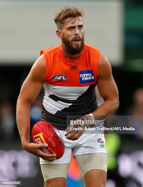 Tim Mohr of the Giants in action during the 2018 AFL round nine match between the North Melbourne Kangaroos and the GWS Giants at Blundstone Arena on...