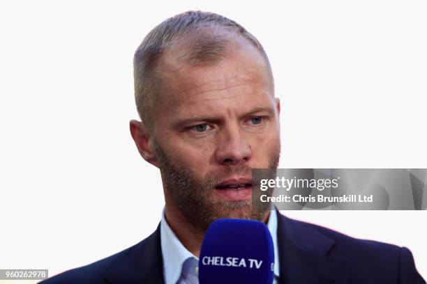 Former Chelsea player Eidur Gudjohnsen talks to the media before the Emirates FA Cup Final between Chelsea and Manchester United at Wembley Stadium...