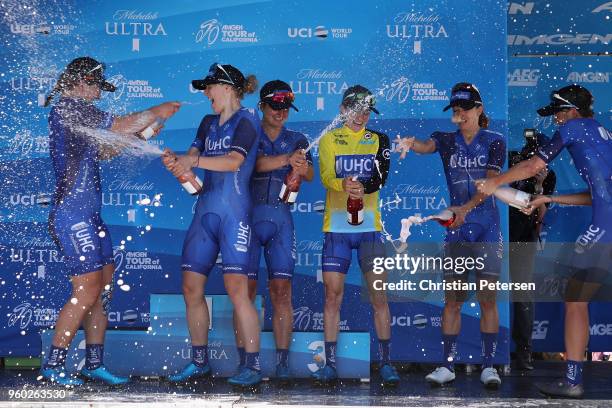 Katie Hall of The United States Yellow Leader Jersey, Elizabeth Banks of Great Britain, Lauren Hall of The United States, Lauretta Hanson of...