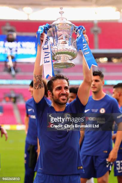 Cesc Fabregas of Chelsea celebrates with the FA Cup trophy after the Emirates FA Cup Final between Chelsea and Manchester United at Wembley Stadium...