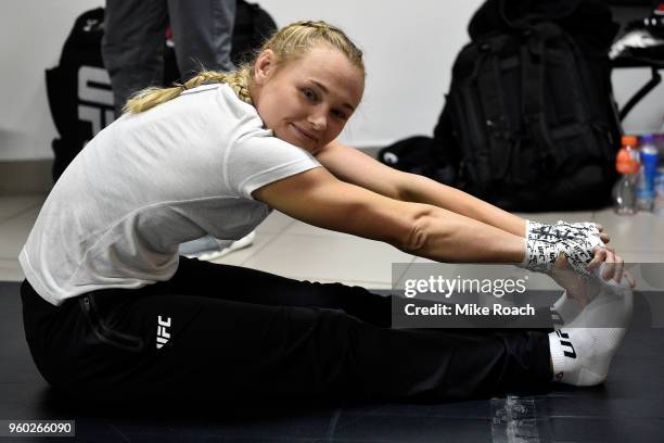 Andrea Lee warms up prior to her bout against Veronica Macedo of Venezuela during the UFC Fight Night event at Movistar Arena on May 19, 2018 in...