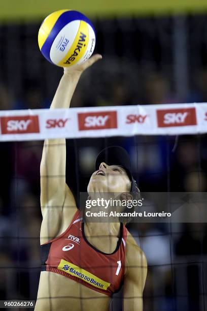 Heather Bansley of Canada in action during the main draw semifinals match against Joana Heidrich and Anouk Verge-Depre of Switzerland at Meia Praia...