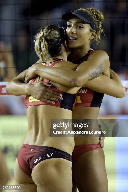 Heather Bansley and Brandie Wilkerson of Canada in action during the main draw semifinals match against Joana Heidrich and Anouk Verge-Depre of...