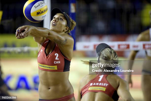 Heather Bansley and Brandie Wilkerson of Canada in action during the main draw semifinals match against Joana Heidrich and Anouk Verge-Depre of...