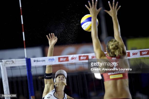 Joana Heidrich of Switzerland in action during the main draw semifinals match against Heather Bansley and Brandie Wilkerson of Canada at Meia Praia...