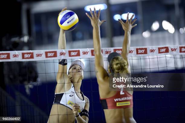 Anouk Verge-Depre of Switzerland in action during the main draw semifinals match against Heather Bansley and Brandie Wilkerson of Canada at Meia...