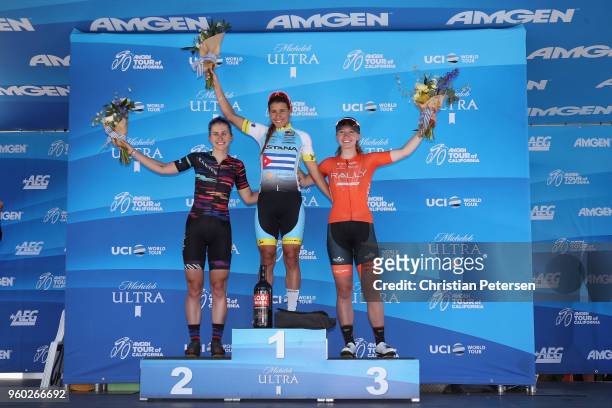 Second place Alexis Ryan of the United States riding for Canyon//SRAM, first place Arlenis Sierra Canadilla of Cuba riding for Astana Women's Team...