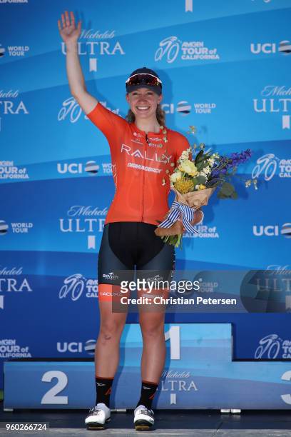 Tthird place Emma White of the United States riding for Rally Cycling poses after stage three of the Amgen Tour of California Women's Race Empowered...