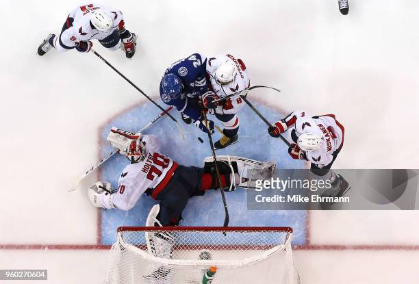 Ryan Callahan of the Tampa Bay Lightning scores a goal on Braden Holtby of the Washington Capitals in Game Five of the Eastern Conference Finals...