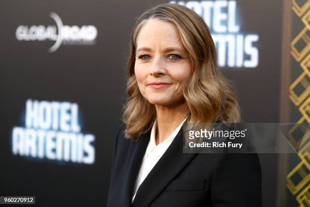 Jodie Foster attends Global Road Entertainment's "Hotel Artemis" premiere at Regency Village Theatre on May 19, 2018 in Westwood, California.