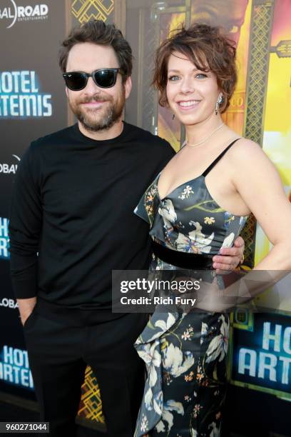 Charlie Day and Mary Elizabeth Ellis attend Global Road Entertainment's "Hotel Artemis" premiere at Regency Village Theatre on May 19, 2018 in...